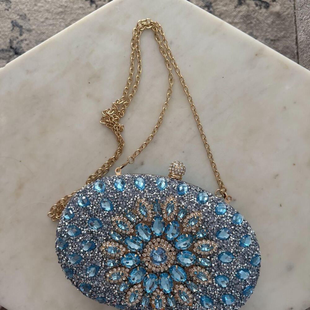 Vintage blue gem ornate evening bag - Picture 3 of 4